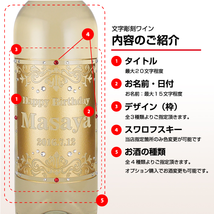 彫刻内容を指定出来るセミオーダーのオリジナルボトル！